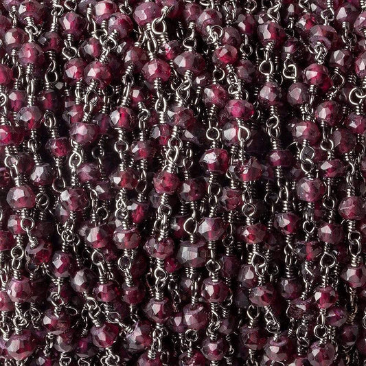 4mm Rhodolite Garnet faceted rondelle Black Gold Chain by the foot 40 beads