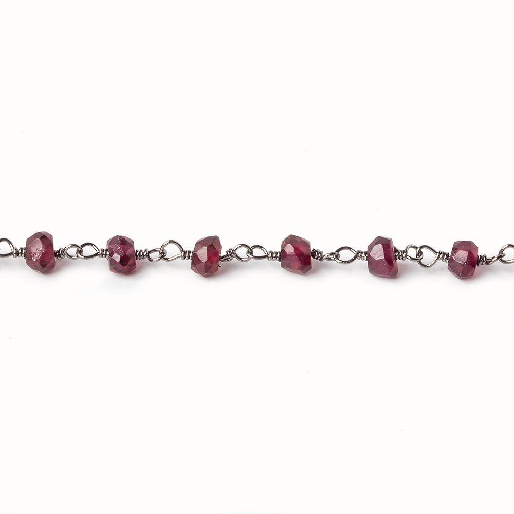 4mm Rhodolite Garnet faceted rondelle Black Gold Chain by the foot 40 beads