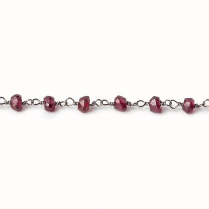 4mm Rhodolite Garnet faceted rondelle Black Gold Chain by the foot 40 beads