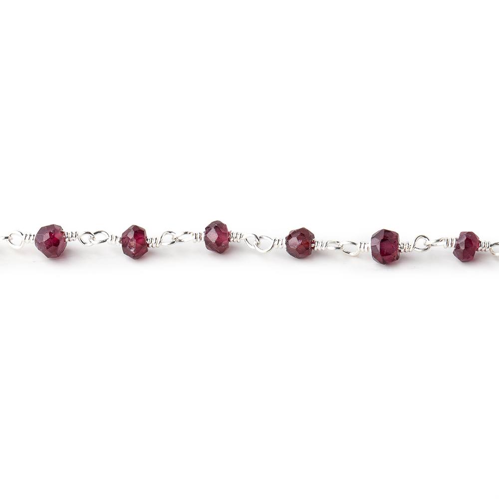 4mm Rhodolite Garnet Faceted Rondelles on Silver Plated Chain by the Foot