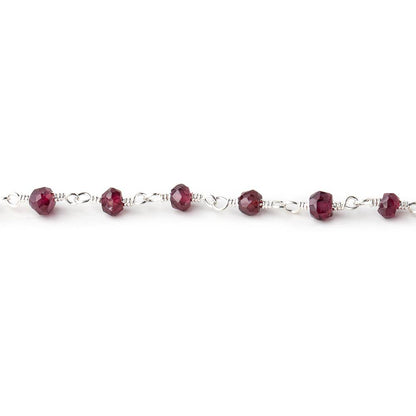 4mm Rhodolite Garnet Faceted Rondelles on Silver Plated Chain by the Foot