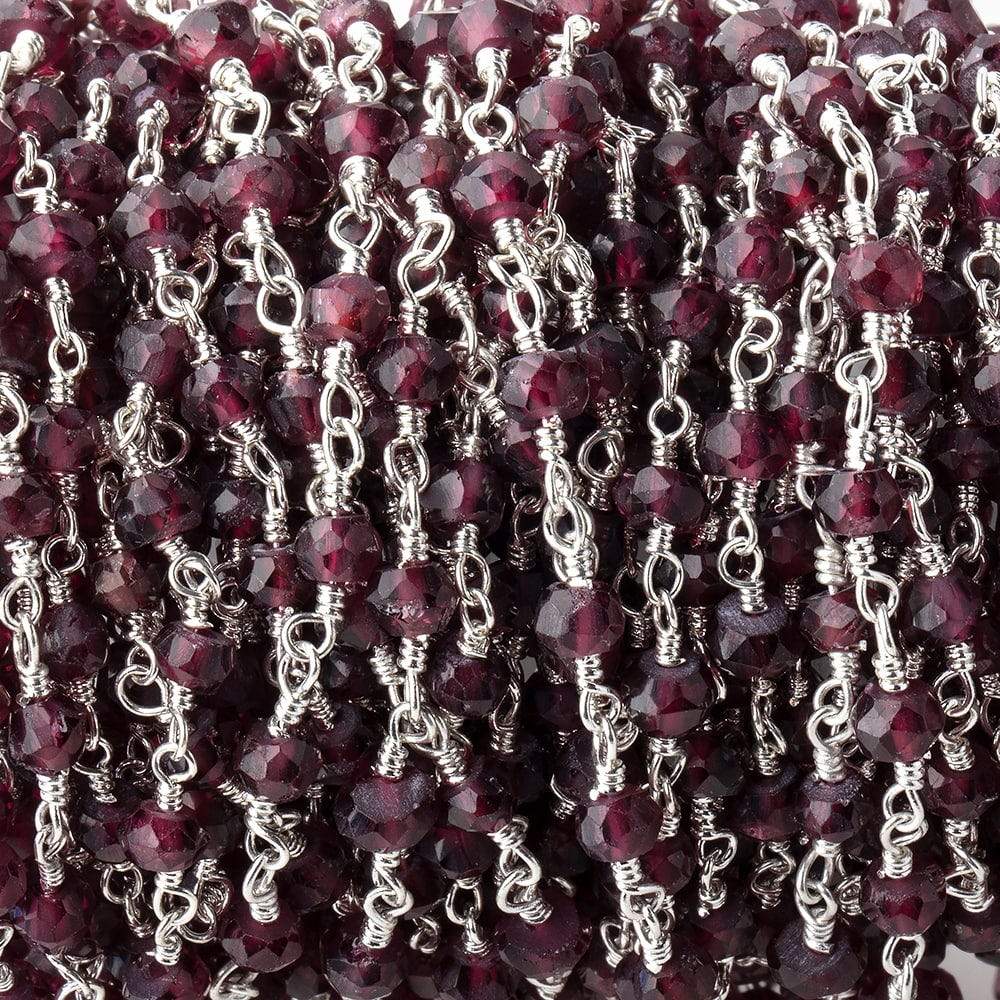 4mm Rhodolite Garnet Faceted Rondelles on Silver Plated Chain by the Foot