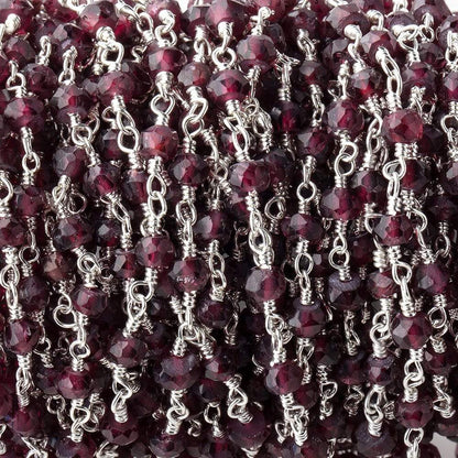 4mm Rhodolite Garnet Faceted Rondelles on Silver Plated Chain by the Foot