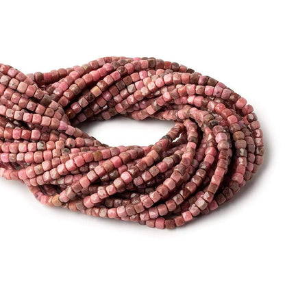 4mm Rhodonite micro faceted cubes 12 inch 80 beads