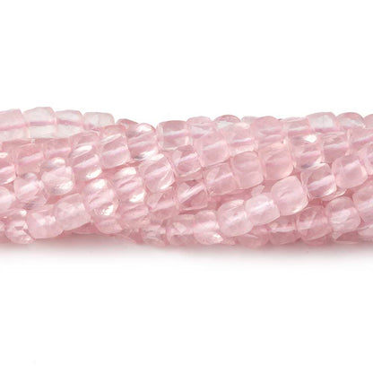 4mm Rose Quartz micro faceted cubes 12 inch 80 beads