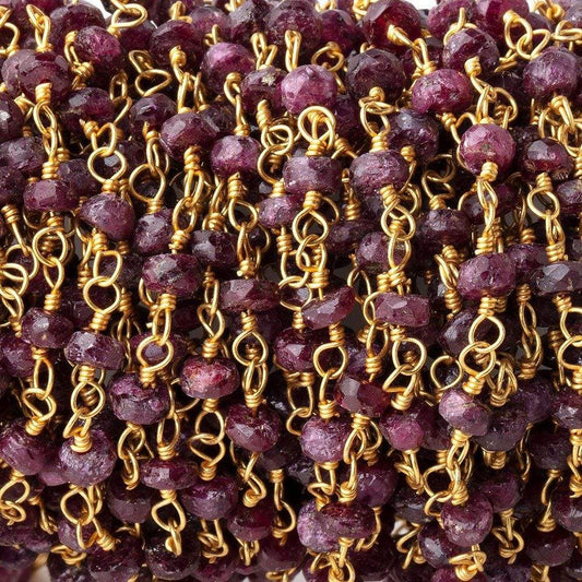 4mm Ruby faceted rondelle Gold Plated Chain by the foot 32 pieces