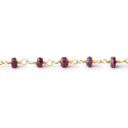 4mm Ruby faceted rondelle Gold Plated Chain by the foot 32 pieces