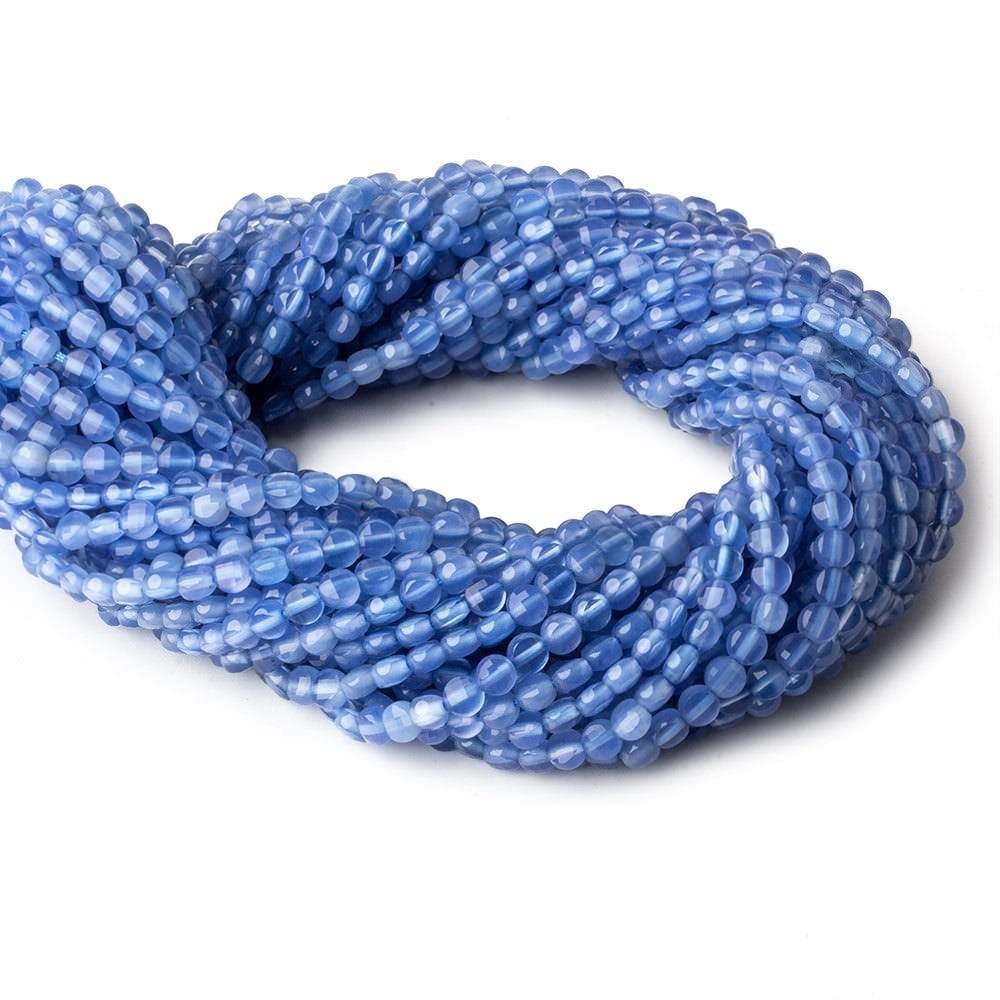 4mm Santorini Blue Chalcedony checkerboard calibrated faceted coins 12.5 inch 85 beads AAA