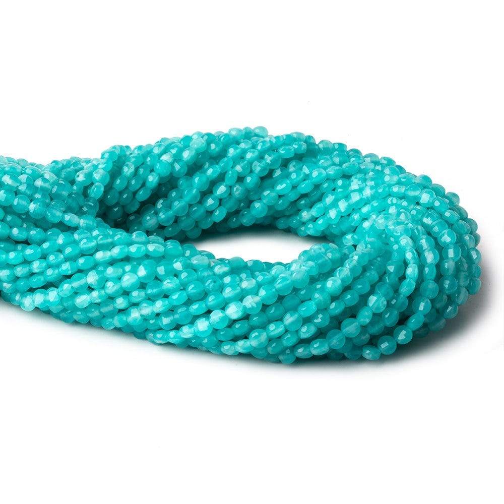 4mm Seafoam Blue Chalcedony checkerboard calibrated faceted coins 12.5 inch 85 beads AAA