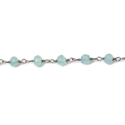 4-4.5mm Seafoam Blue Chalcedony faceted rondelle Black Gold Chain by the foot 32 beads