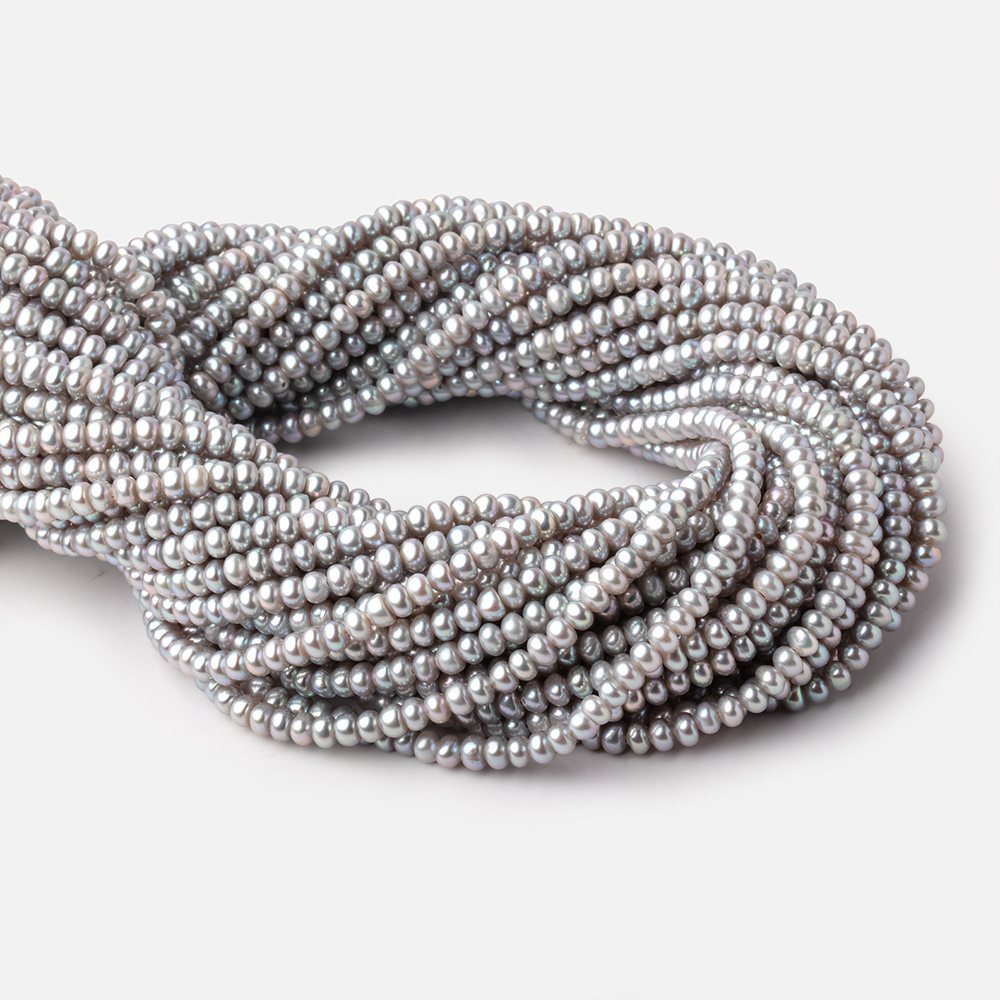 4mm Silver Center Drilled Button Freshwater Pearls 15.5 inch 142 Beads AA