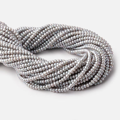 4mm Silver Center Drilled Button Freshwater Pearls 15.5 inch 142 Beads AA