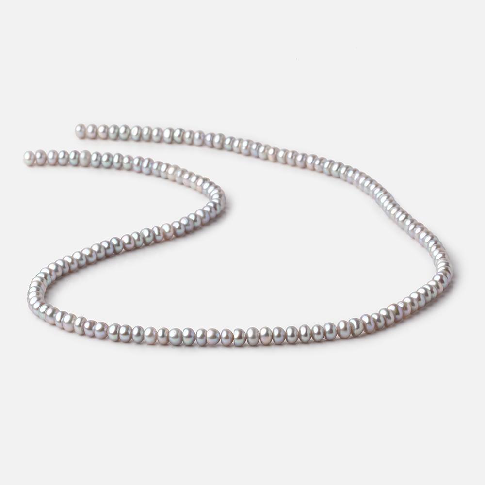 4mm Silver Center Drilled Button Freshwater Pearls 15.5 inch 142 Beads AA