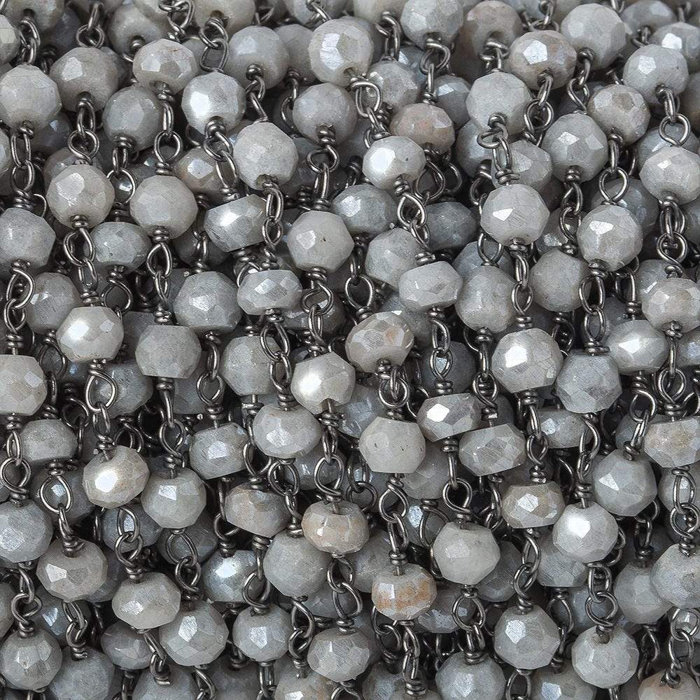 4mm Silver Mystic Quartz faceted rondelle Black Gold .925 Silver Chain by the foot 36 beads