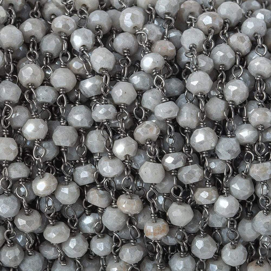 4mm Silver Mystic Quartz faceted rondelle Black Gold .925 Silver Chain by the foot 36 beads