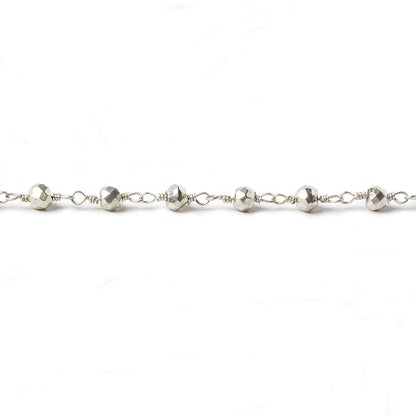 4mm Silver plated Pyrite faceted rondelle Silver Chain by the foot 38 pieces