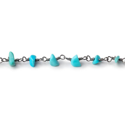 4mm Sleeping Beauty Turquoise Chips on .925 Black Gold Chain by the Foot 38 beads