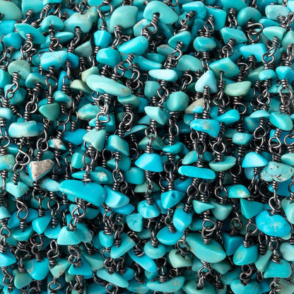 4mm Sleeping Beauty Turquoise Chips on .925 Black Gold Chain by the Foot 38 beads