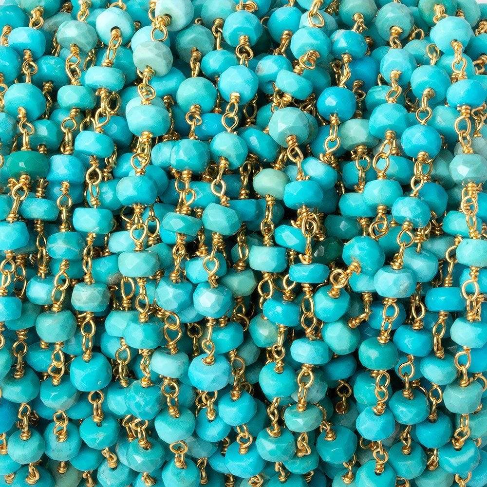3.5-4mm Sleeping Beauty Turquoise rondelle Vermeil Chain by the foot 39 beads