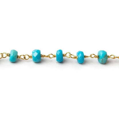 3.5-4mm Sleeping Beauty Turquoise rondelle Vermeil Chain by the foot 39 beads