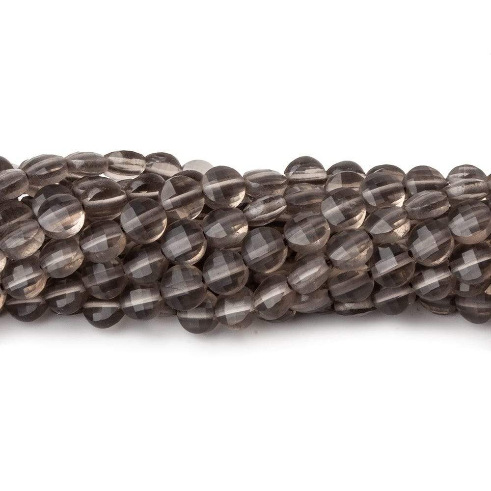 4mm Smoky Quartz checkerboard calibrated faceted coins 12.5 inch 85 beads AAA