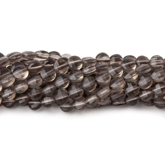 4mm Smoky Quartz checkerboard calibrated faceted coins 12.5 inch 85 beads AAA