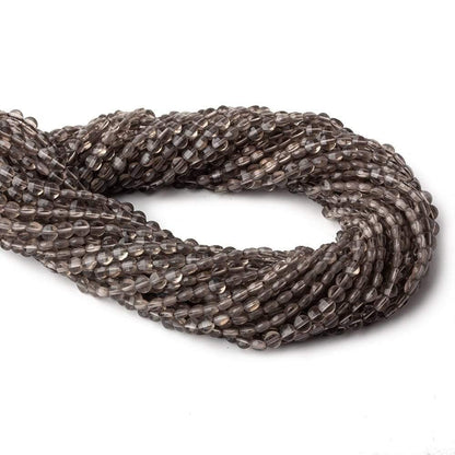 4mm Smoky Quartz checkerboard calibrated faceted coins 12.5 inch 85 beads AAA