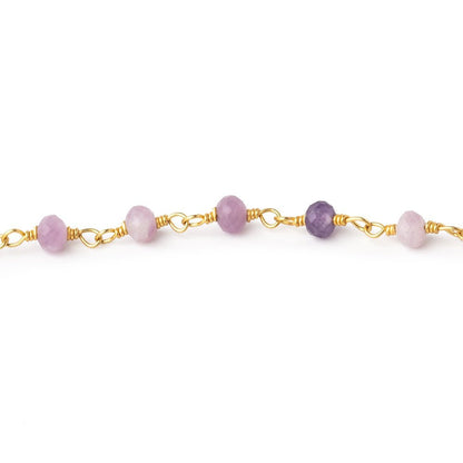 4mm Sugilite Micro Faceted Rondelles on Gold Plated Chain