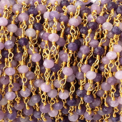 4mm Sugilite Micro Faceted Rondelles on Gold Plated Chain