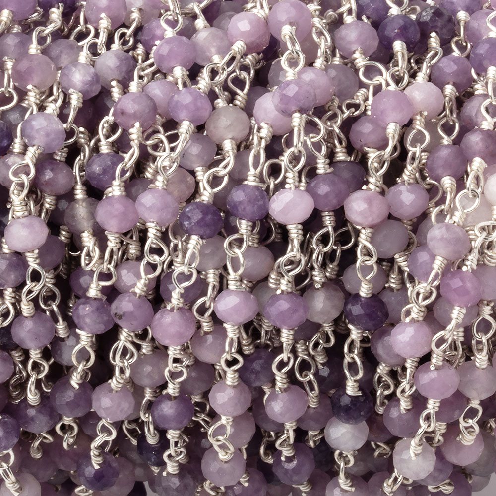 4mm Sugilite Micro Faceted Rondelles on Silver Plated Chain