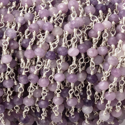 4mm Sugilite Micro Faceted Rondelles on Silver Plated Chain