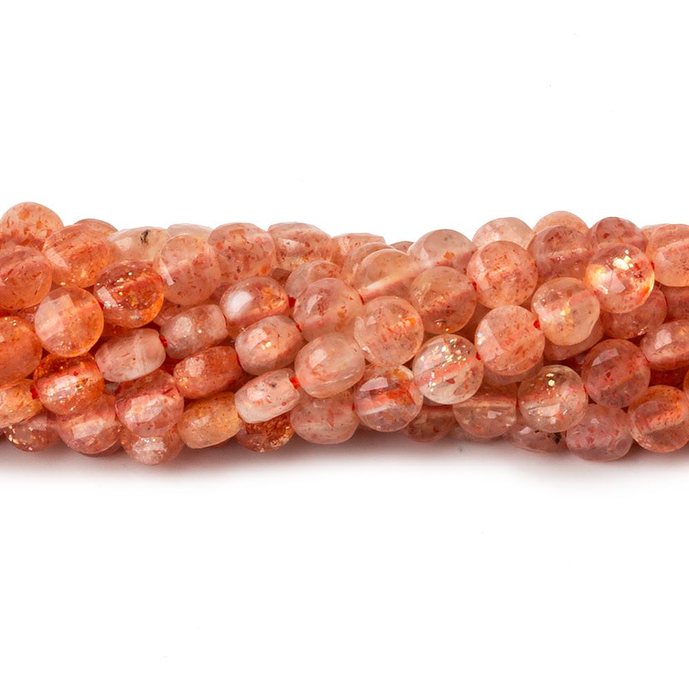 4mm Sunstone checkerboard calibrated faceted coins 12.5 inch 85 beads AAA