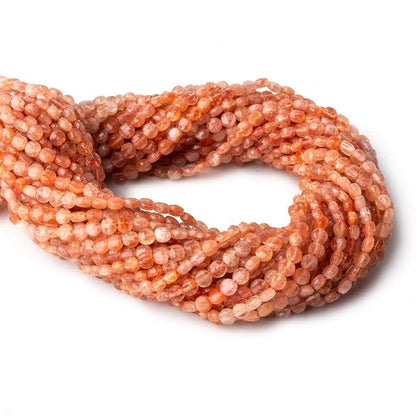 4mm Sunstone checkerboard calibrated faceted coins 12.5 inch 85 beads AAA