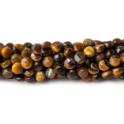 4mm Tiger's Eye checkerboard calibrated faceted coins 12.5 inch 85 beads AAA
