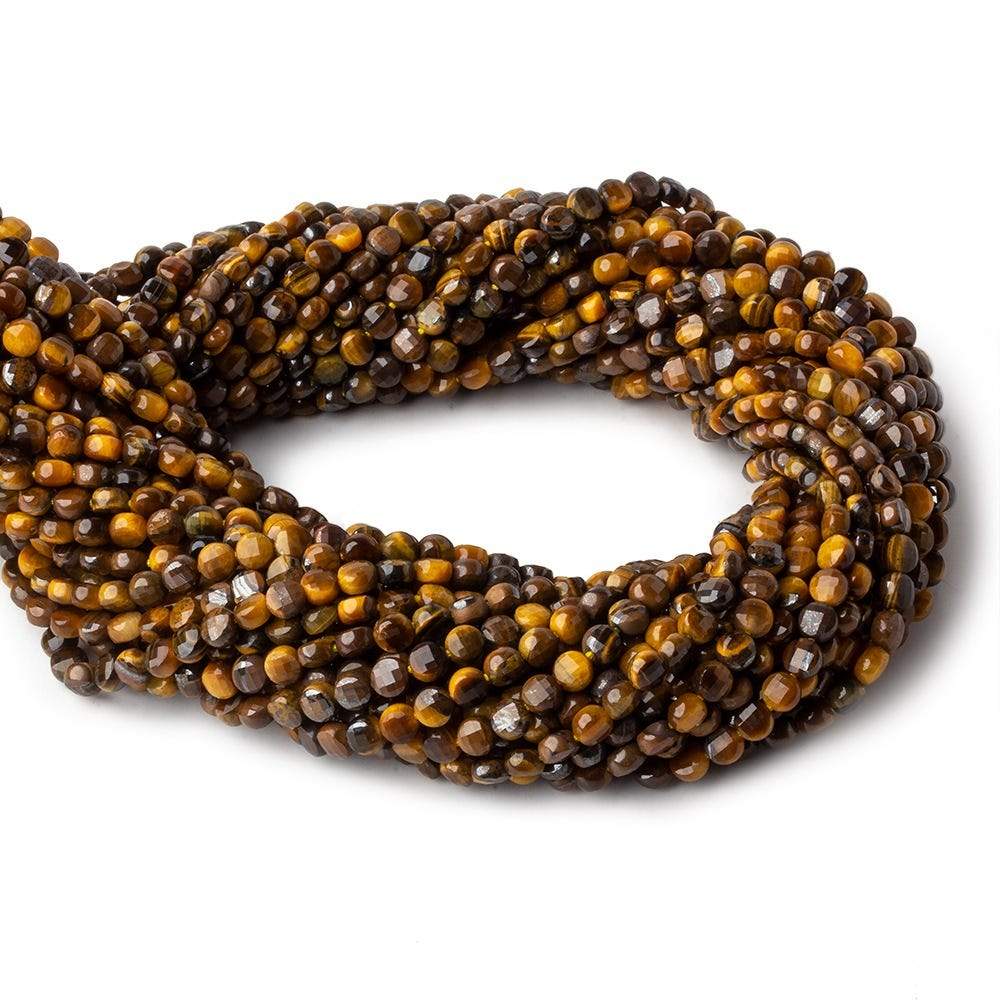 4mm Tiger's Eye checkerboard calibrated faceted coins 12.5 inch 85 beads AAA
