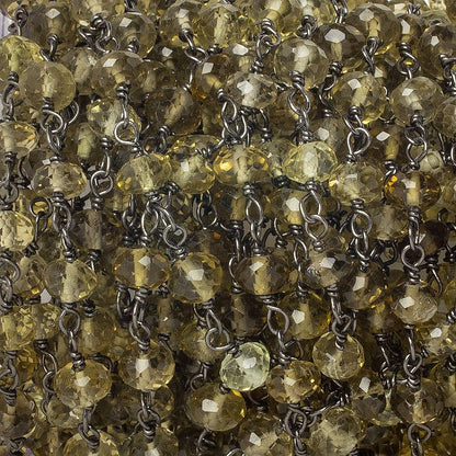 4mm Whiskey Quartz faceted rondelle Black Gold .925 Silver Chain sold by the foot 37 pieces