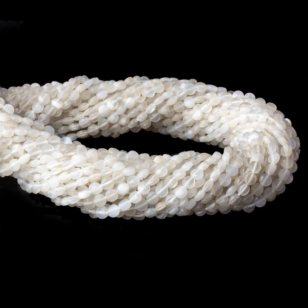 4mm White Moonstone checkerboard calibrated faceted coins 12.5 inch 85 beads AAA