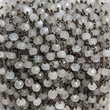 4mm White Moonstone faceted rondelle Black Gold Chain by the foot 34 pieces
