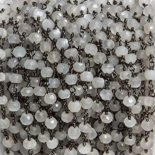 4mm White Moonstone faceted rondelle Black Gold Chain by the foot 34 pieces