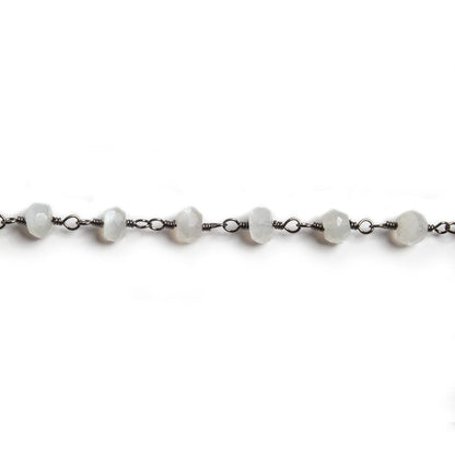 4mm White Moonstone faceted rondelle Black Gold Chain by the foot 34 pieces