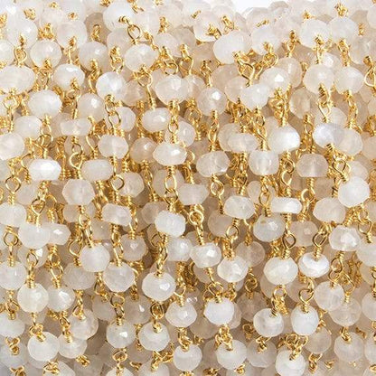 4mm White Moonstone faceted rondelle Gold Chain  34 pieces