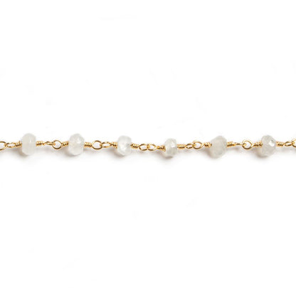 4mm White Moonstone faceted rondelle Gold Chain  34 pieces