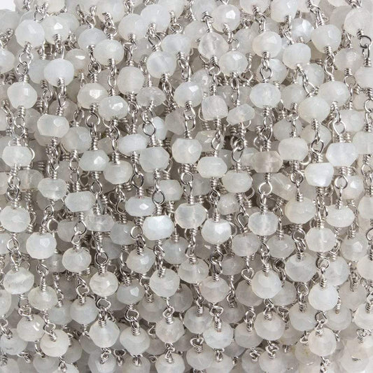 4mm White Moonstone faceted rondelle Silver Chain by the foot 34 pieces