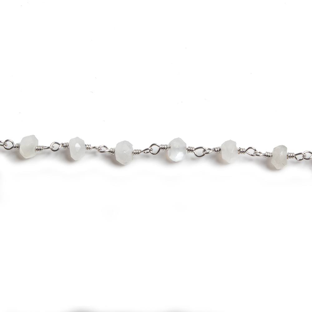 4mm White Moonstone faceted rondelle Silver Chain by the foot 34 pieces