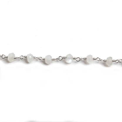 4mm White Moonstone faceted rondelle Silver Chain by the foot 34 pieces