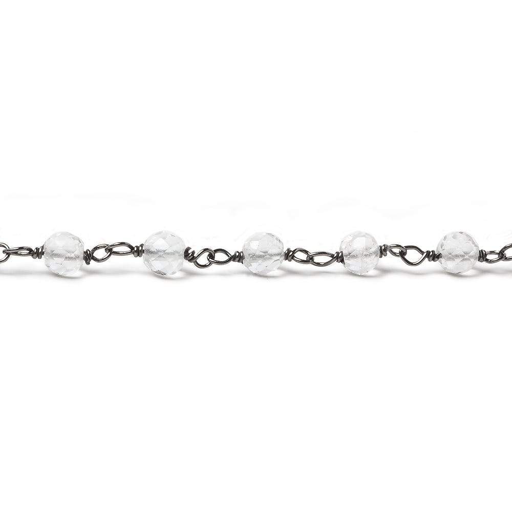 4mm Crystal Quartz faceted round Black Gold on Silver Chain by the foot 35 pieces