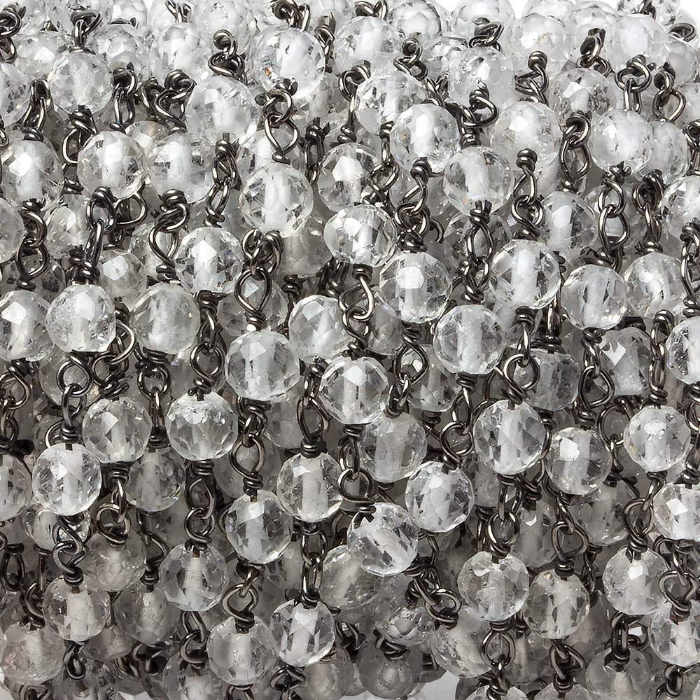 4mm Crystal Quartz faceted round Black Gold on Silver Chain by the foot 35 pieces