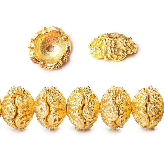 4x11x11mm 22kt Gold Plated Copper Twisted Rope Bead Cap 8 inch 48 pieces