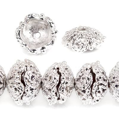 4x11x11mm Sterling Silver Plated Copper Bead Cap, Twisted Rope 8 inch 48 beads