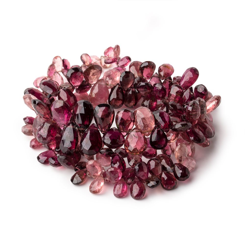 5x4-12x7mm Shaded Rubellite Tourmaline faceted pears 16.5 inch 174 beads AAA